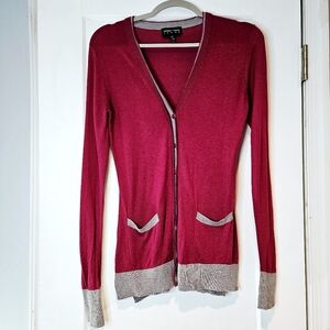 Emporio Armani Jeans Burgundy Contrast Trim Cardigan